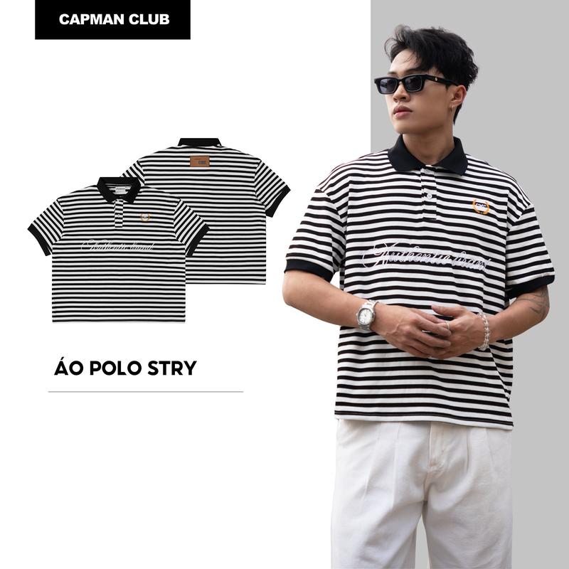 Áo thun Polo nam nữ sọc ngang STRY phom Boxy CAPMAN CLUB áo polo unisex phom rộng trẻ trung thoải mái
