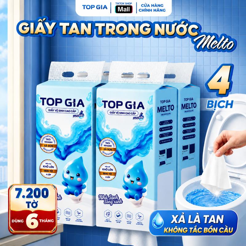 [ĐỘC QUYỀN - SUPER DEAL] 4 Bịch Khăn Giấy Tan Trong Nước MELTO 1800 Tờ 4 Lớp Mềm Mịn, Tan Nhanh, Không Tắc Bồn Cầu, Khăn Giấy Vệ Sinh Cao Cấp TopGia (GTTN) (VNB) giaytan #TikTokShop55 #SaleVuiSanDealSanhDieu #topgia