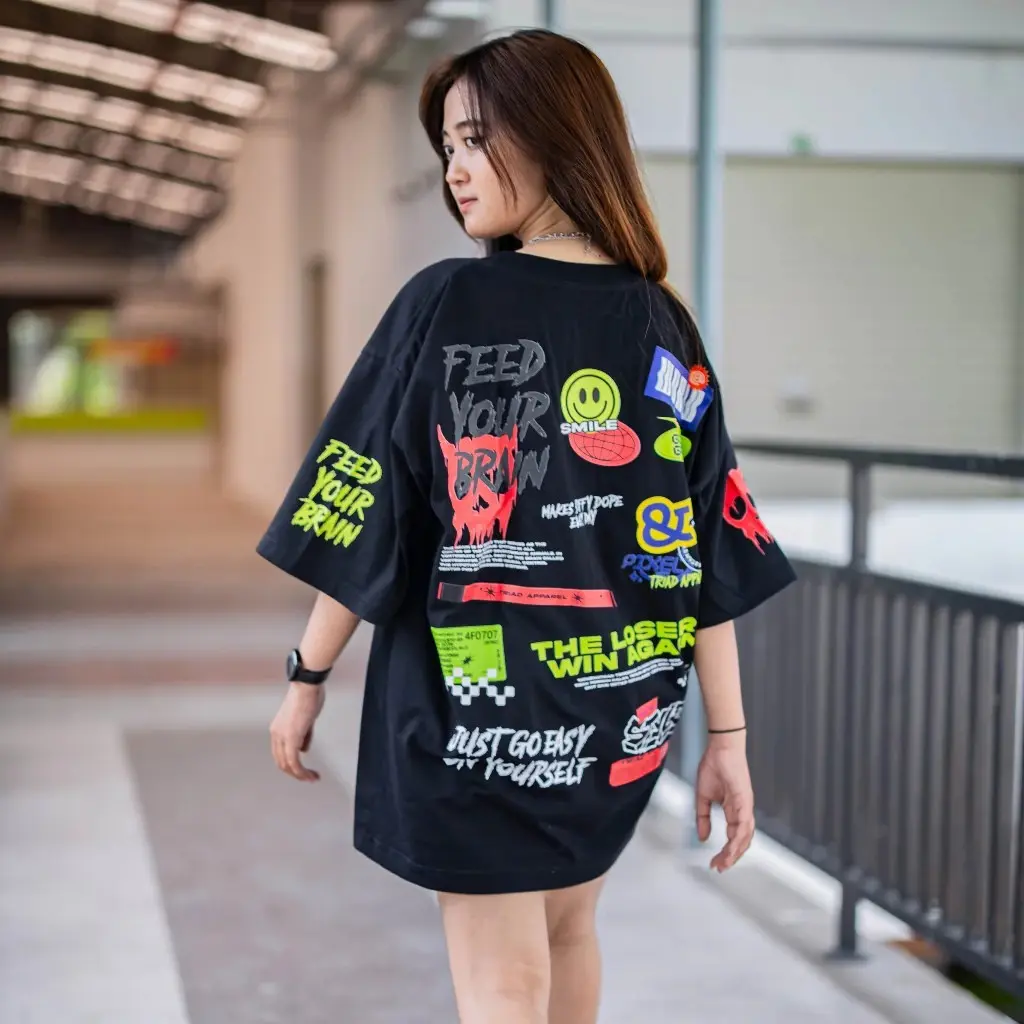 TRIAD OVERSIZE T SHIRT Feed Your Brain Kaos Baju Graphic Streetwear Graffiti A4793