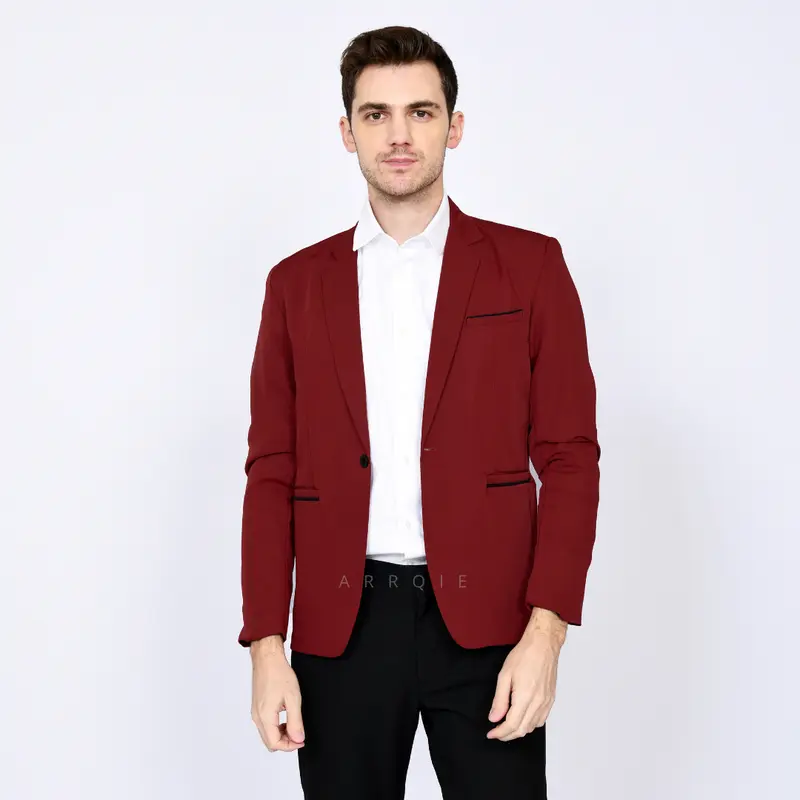 Jas Formal Pria Terbaru Warna Maroon Model Slim Fit Ukuran S M L XL XXL Bahan Lembut Dan Tebal Nyaman Dipakai 5