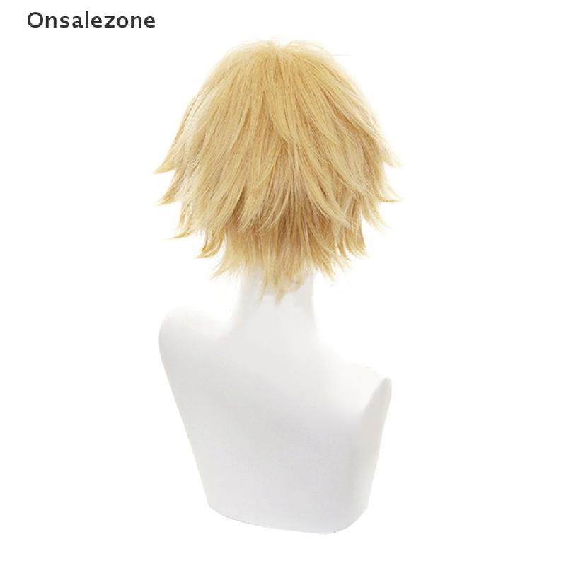 Onph chainsaw man Denji cosplay costume wig mens anime Halloween Golden short hair Onn 4