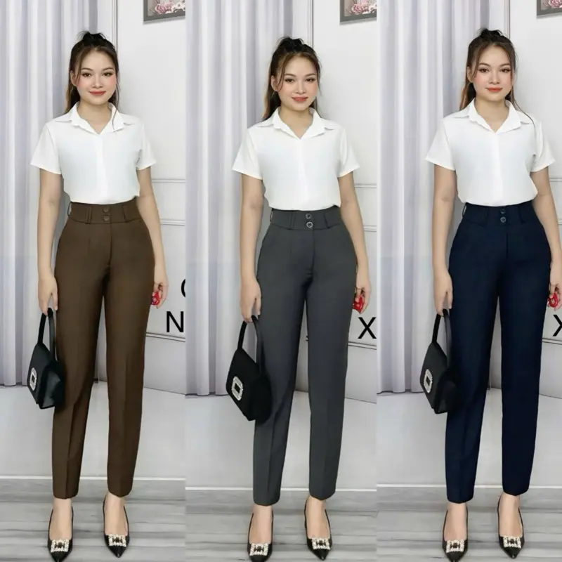 Quần Tây ống đứng 2 nút dây đai nịch ống 16cm chiều dài 97cm - Chất liệu vải kaki Hàn mềm mại và co giãn nhẹ
