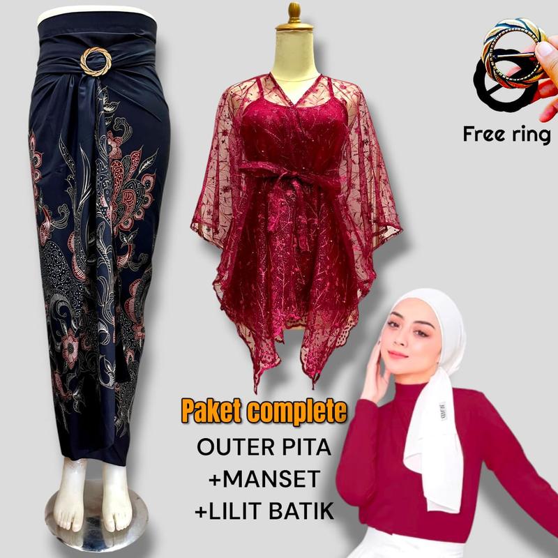Outfit Atasan Fashion Satu Set Outer brokat cape Brokat Crop Kondangan Pesta Brokat seragam Bridesmaid Terbaru 2024-2025 8