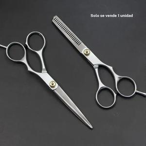 Tijeras de acero inoxidable para cortar cabello, tijeras planas y tijeras de dientes, herramientas profesionales de estilismo para salón y barbería, sin calor