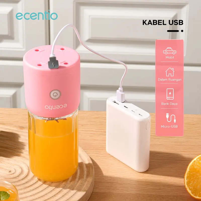 【In stock live】【10 Mata pisau】【Garansi 1 tahun】【Pengemasan bubble wrap dijamin aman 】ecentio blender 10 pisau juicer Kaca Tebal 2 Cup mini portable dengan sedotan 380ml+380ml 5