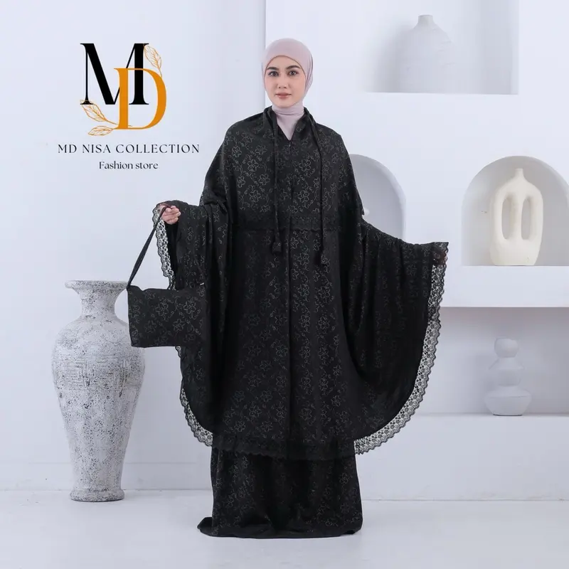 MD Nisa - Mukena Alena Dewasa Embos Motif Cringkle Airflow 2in1 Motif Bunga Mewah Renda Daisy Setelan Atasan Bawahan 1