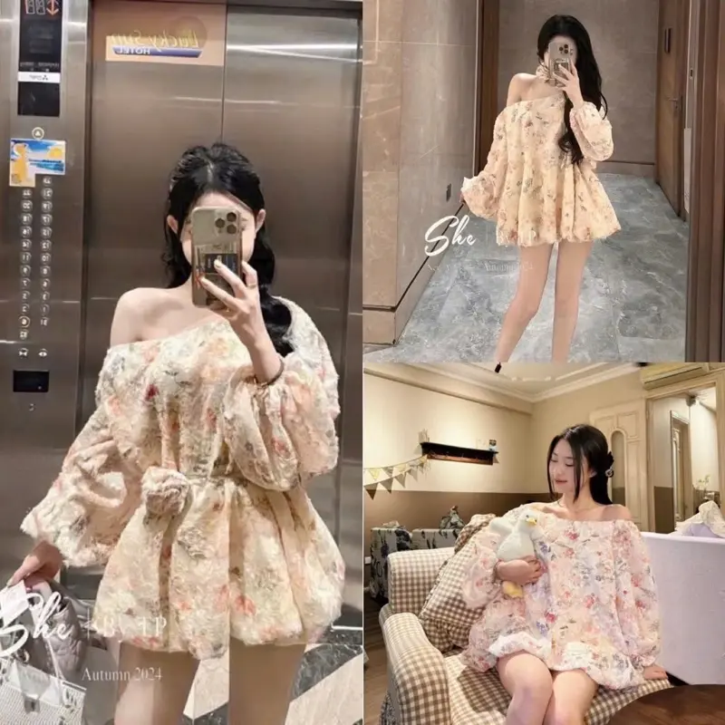 VÁY BABYDOLL VOAN TƠ LÔNG MIX ĐAI HOA