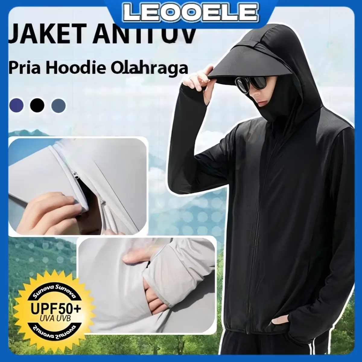 [COD]Leooel Jaket Pria Anti UV UPF 50+ Ringan Nyaman, Cepat Kering & Tidak Mudah Berbulu - Cocok untuk Outdoor, Olahraga