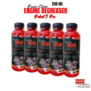 Paket Promo 5 Pcs Power Clean Engine Degreaser 250 ML Pembersih Kerak Mesin Kendaraan Motor Mobil dengan Kuas Aplikator & Sarung Tangan Gratis
