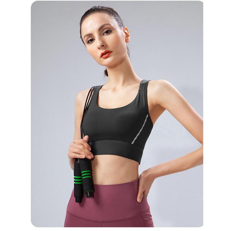 Product Introduction of Plus Size 4XL 5XL Fiess Bra Shockproof Women Sport Tank Top Breathable Yoga suit with fixed pads 11