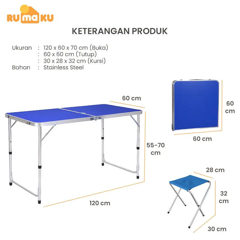 RUMAKU Meja Jualan Lipat Portable Serbaguna Lubang Tengah Payung Tenda Outdoor Camping Free 2 Kursi 7