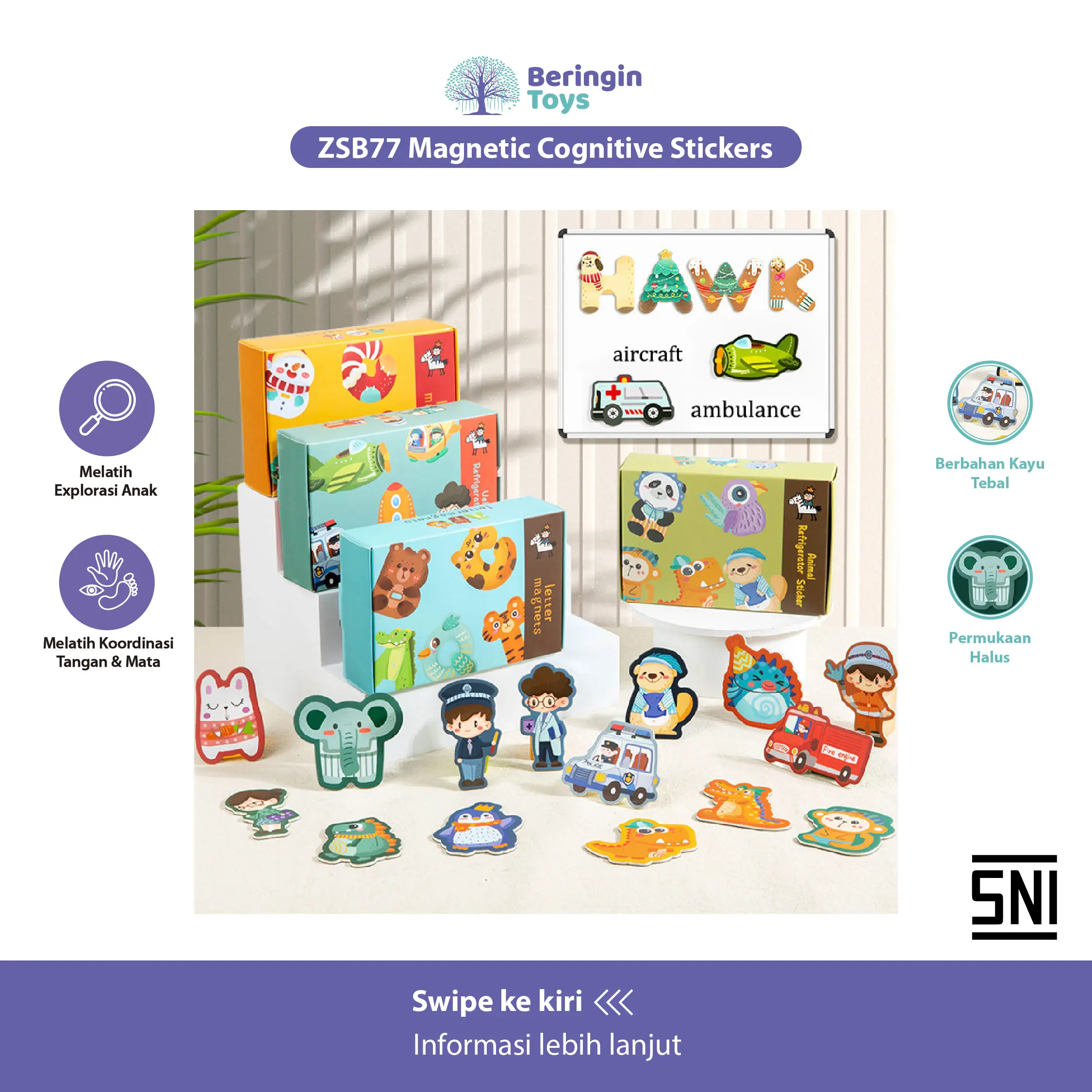 Beringin Toys - Early Education Magnetic Cognitive Stickers Animal Letter Vehicle / Mainan Edukasi Alfabet Anak