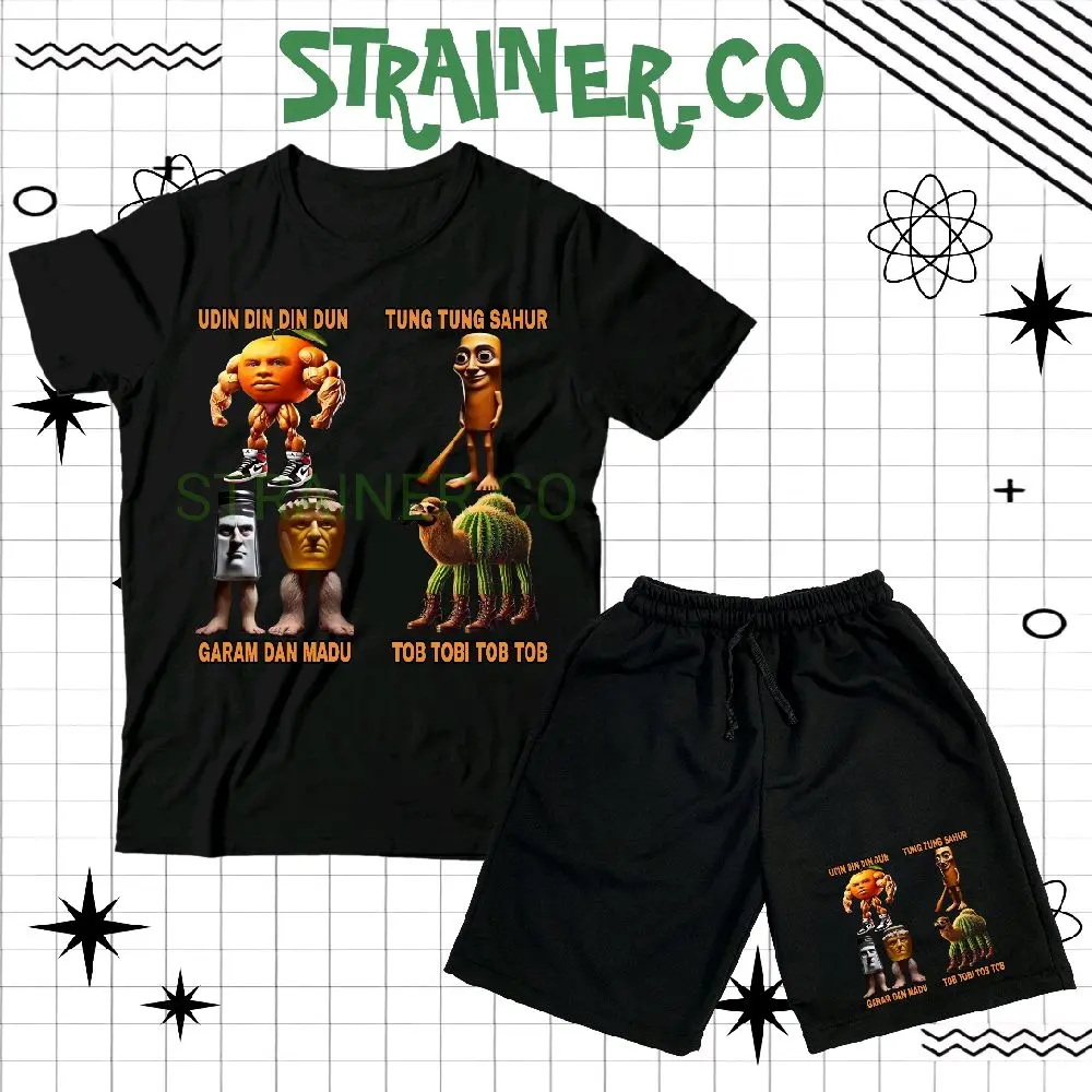 (BISA COD) Setelan Fashion Kaos Anak Baju Anak Celana Pendek Anak Distro ANOMALI TUNG TUNG SAHUR GARAM DAN MADU / Set Kaos Dan Celana Boardshort Anak UDIN DIN DIN DUN TOB TOBI TOB Unisex Spesial RAMADHAN 2025 VIRAL Usia 3-12 Tahun FREE NAMA