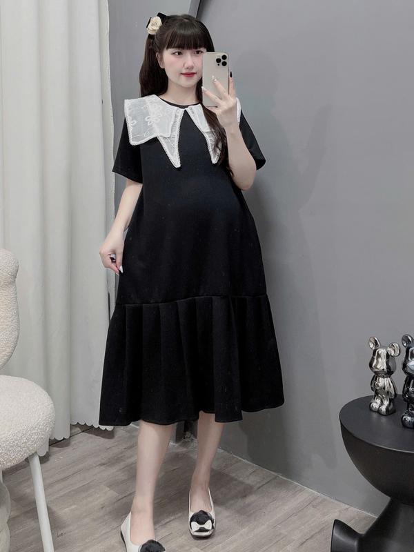   Có size đến 120kg Váy bầu,đầm bầu Bigsize thiết kế chân xếp ly phối voan 
