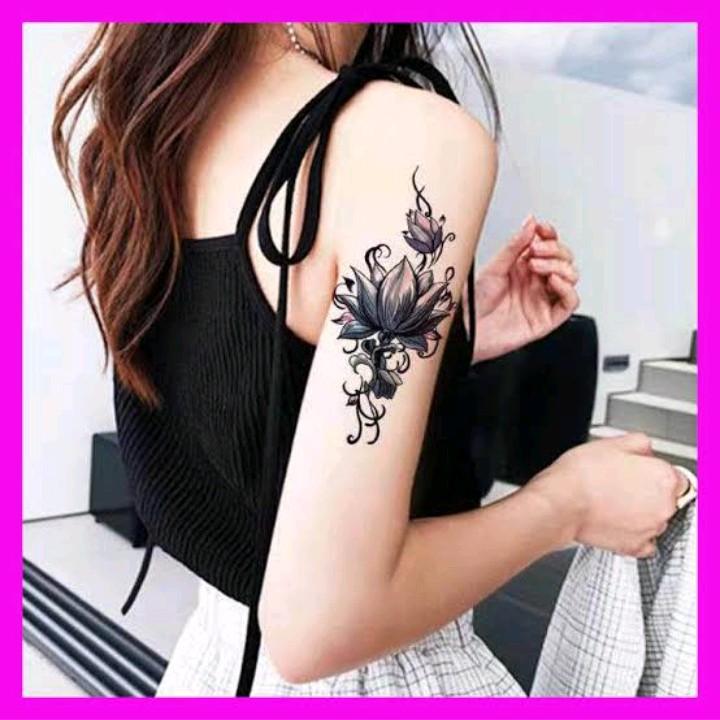 Sticker Stiker Bunga Angry Lotus Hijau - Tato Temporer Tubuh - Tattoo Tatto Temporary Kering Tahan Air Sementara Anti Air - Seri QC-661 Wanita 2
