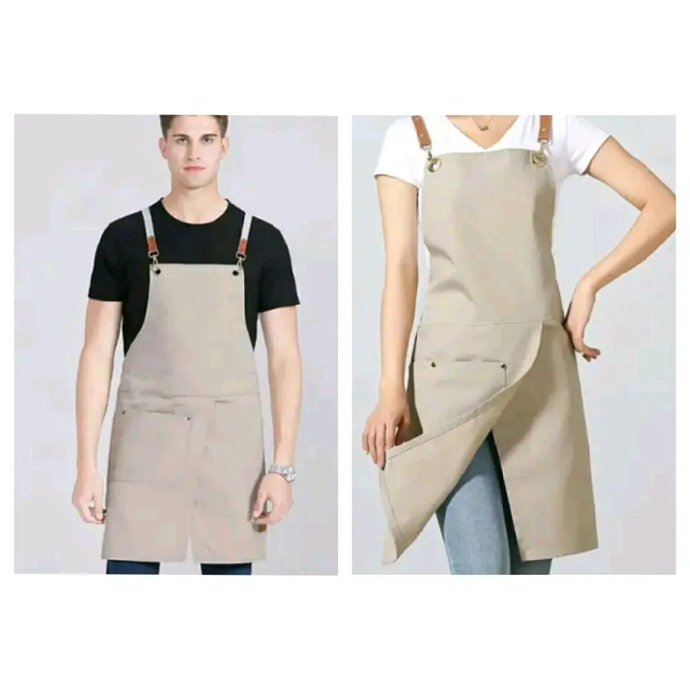Apron barista belah tengah celemek masak chef koki waiters bahan katun