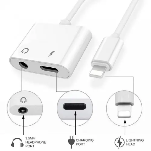 Kabel Spliiter Adapter iP 2in1 Jack Audio - Adaptor Converter Lightning Headphone Jack 3.5mm 2