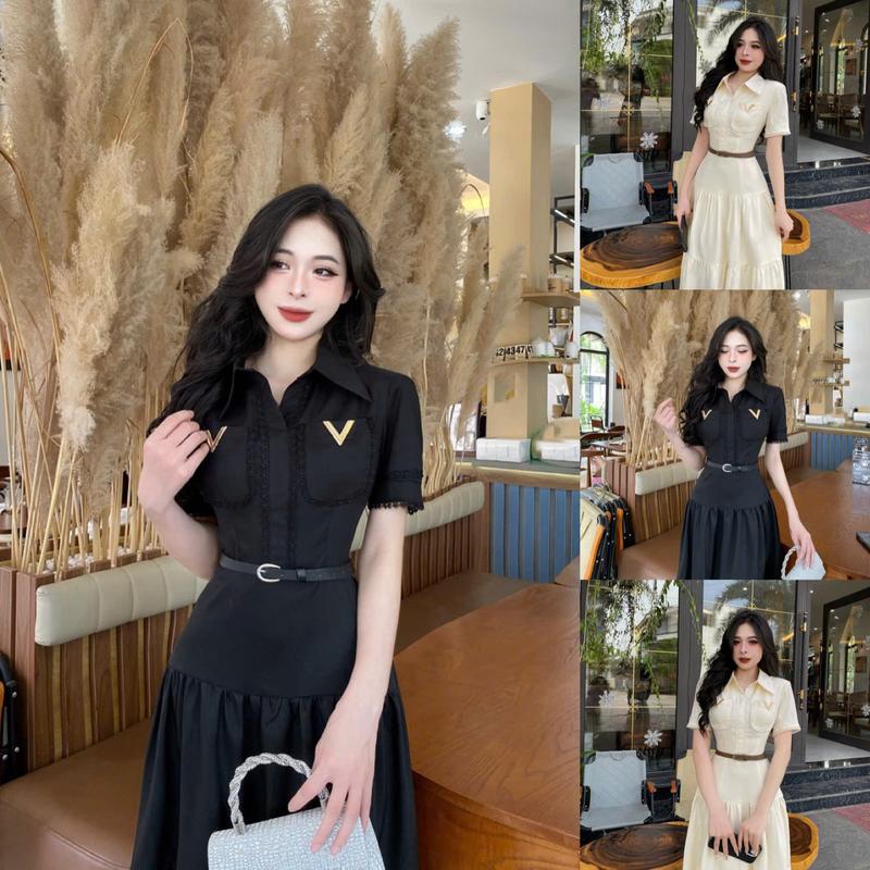 DB27 - Váy Thiết Kế Evii dành cho nữ, Đầm thiết kế cổ đức , váy phối viền ren, có túi trước ngực tạo điểm nhấn ( tặng kèm đai) dáng A xòe dài xếp ly nhỏ phù hợp đi làm, đi chơi và đi dự tiệc. Có Bigsize Women Dress