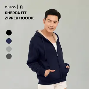 Noree Sherpa Fit Hoodie Zipper Cotton Fleeace Sherpa Full Bulu | Navy