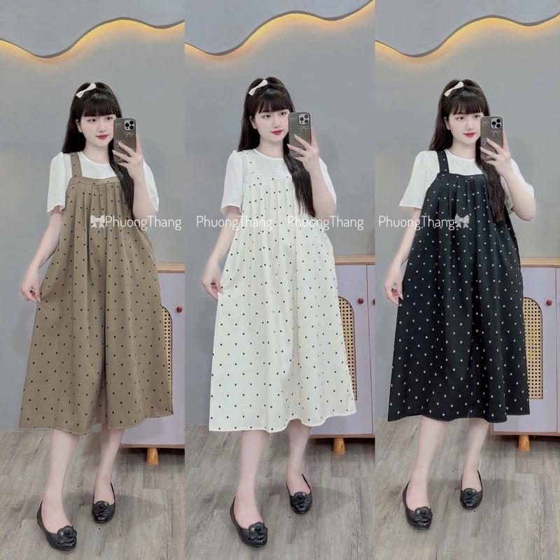 Đầm Bầu Yếm Chấm Bi – Babydoll Cao Cấp, Chất Mát Mẻ, Bầu Bí Xinh Xắn