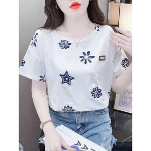 White Star & Flower Print Loose Blouse - Casual Korean Style Womanswear #QZ835