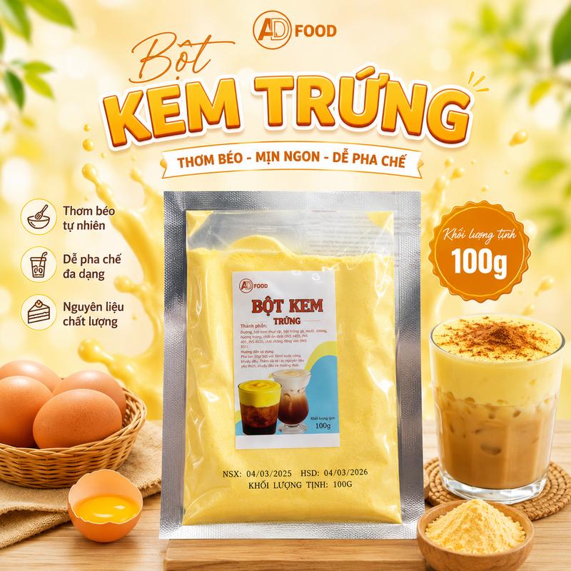 100g Bột kem trứng ADFOOD - làm topping đồ uống, trà sữa kem trứng, bánh bông lan kem, topping cream bột  milk foam muối biển,  cà phê phủ kem trứng...