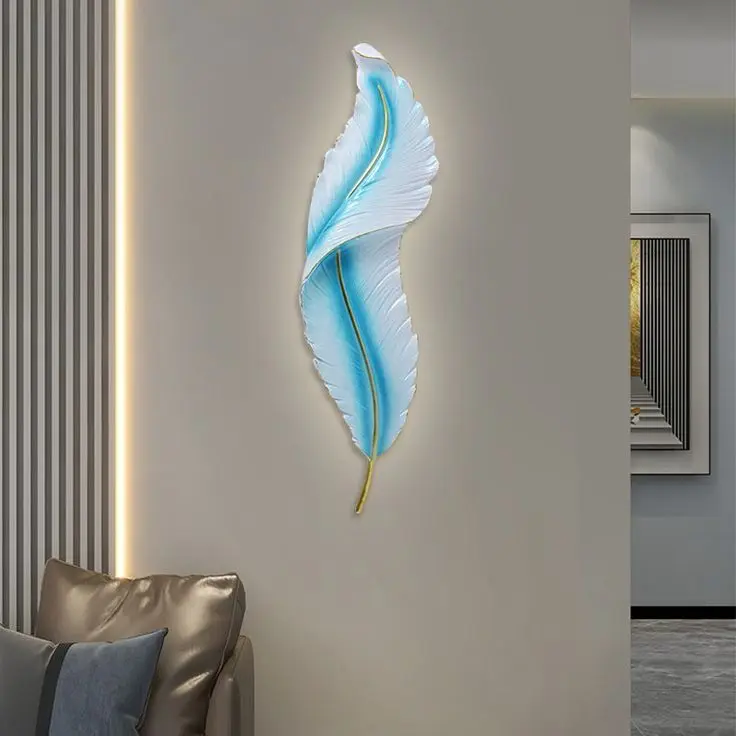 Woldecor Hiyasan Dinding Lampu LED Motif Bulu Angsa dengan Kabel PitingTinggal Colok-Resin Ukuran 90*25-Warna Sesuway