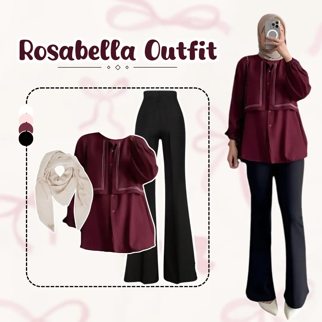 Setelan Trendy  Casual Style (Blouse  Merah + Celana Cutbray  Scuba + Bella Square) OOTD Feminine Girl - DS057 N