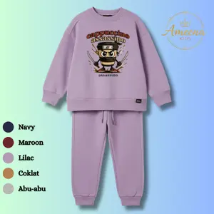 Ameena Setelan Baju Anak Laki-laki & Perempuan Anomali Cappucino Assasino Lengan Panjang Celana Jogger Karet Pinggang Tali Serut Nyaman Gaya Simpel Elegan Bahan Lembut Adem Fashion Set Anak 2025 Model Baru Set Anak