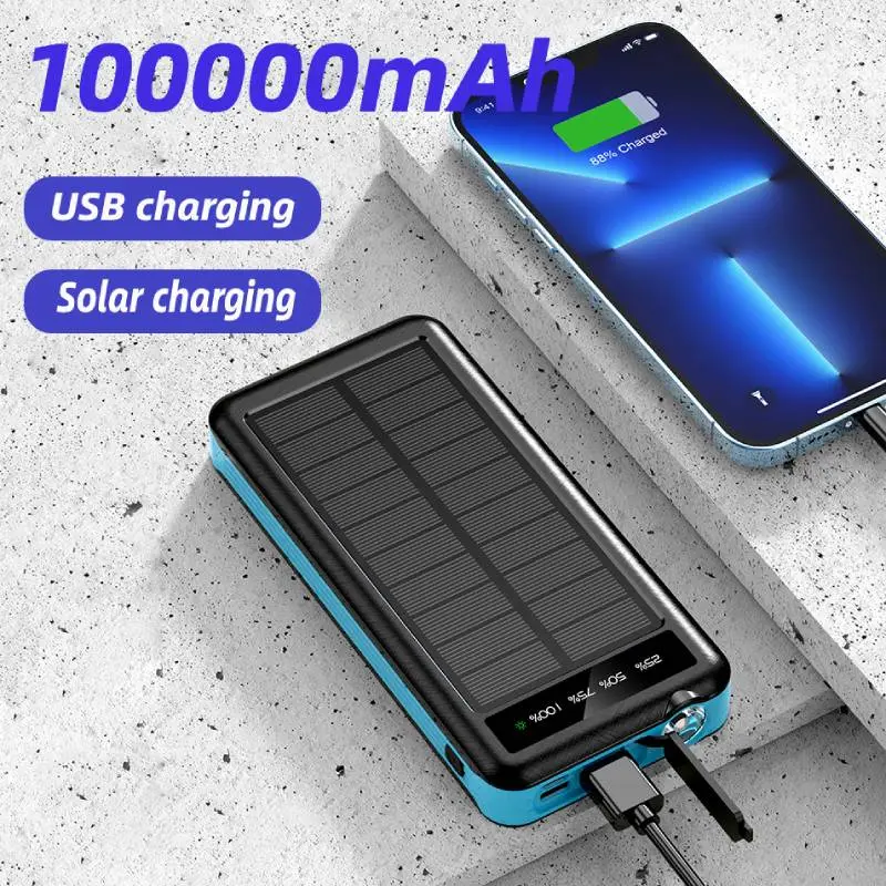 【100% ORI】Solar Powerbank 100000 mAh 50000 mah With 4 kabel original Power Bank Murah Fast Charging Senter LED Outdoor Portable Powerbank 20000 mah 1