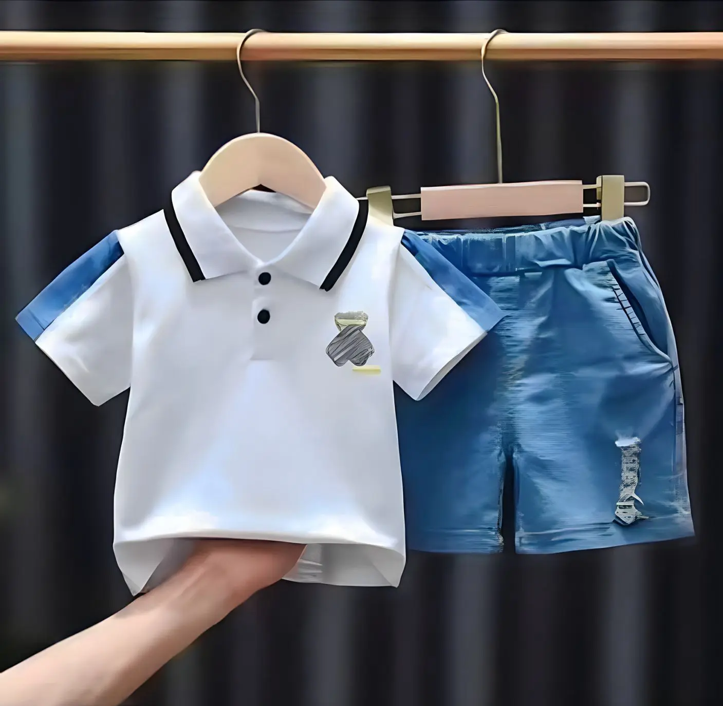 SETELAN ANAK LAKI-LAKI TERBARU USIA 1-5 TAHUN SETELAN ANAK LAKI-LAKI MODEL DENIM POLO BEAR SETELAN ANAK TERBARU Parsel Merah Perempuan