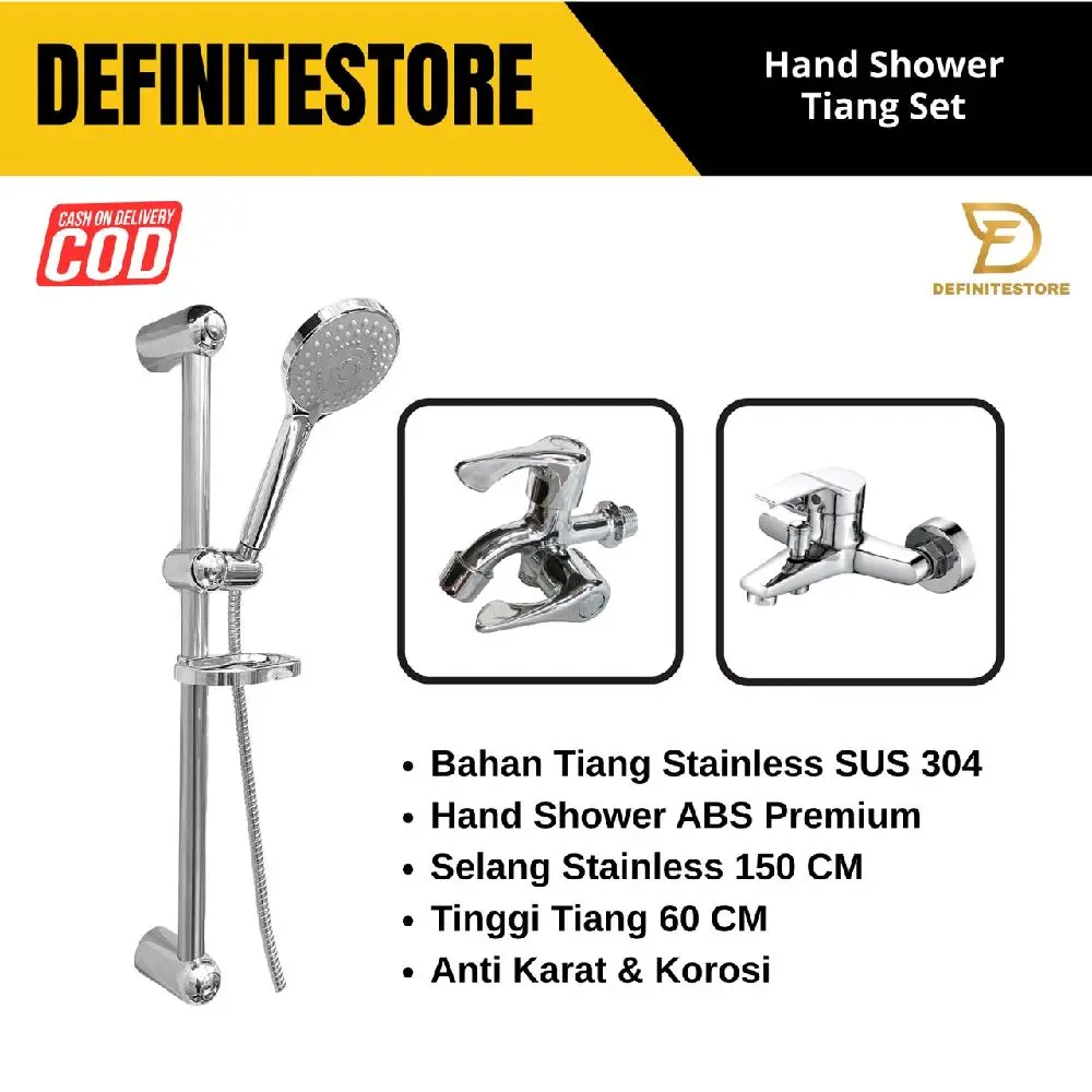 Shower Mandi Hand Set Tiang Shower Kamar Mandi Keran Shower Set Kran Air Komplit Hand Selang Shower Mandi Tiang Stainless Anti Karat Untuk Dingin dan Panas Dingin full Besi