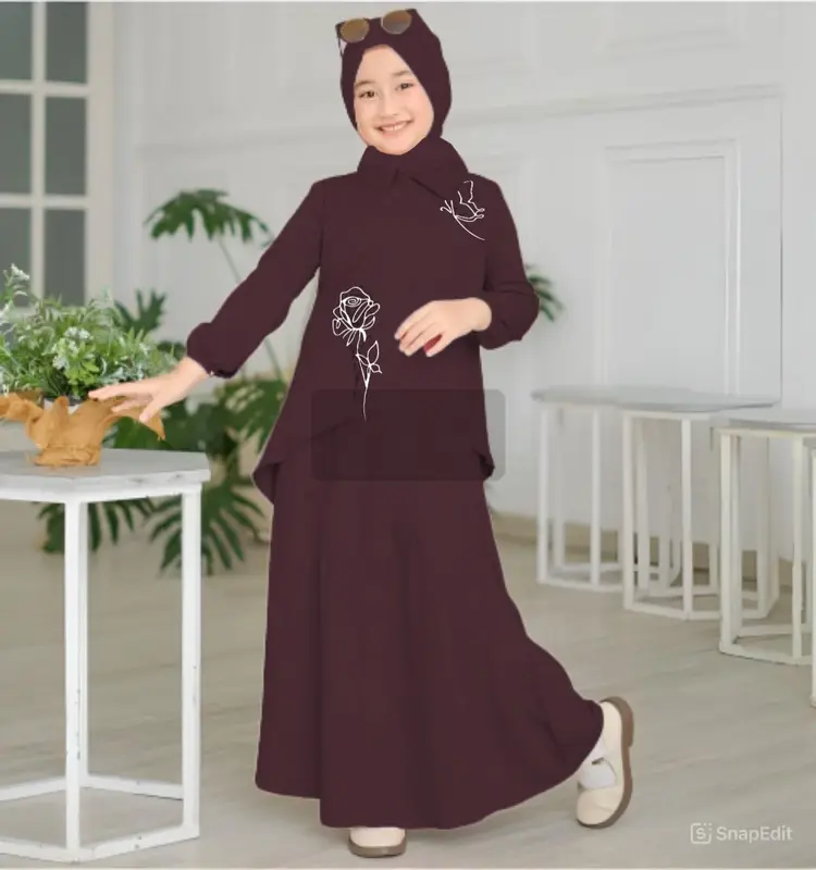 Setelan Rok Anak Manohara kids Perempuan 2025 - Fashion Anak Perempuan Baju Airflow Atasan Muslim Tanggung Crinkle 2