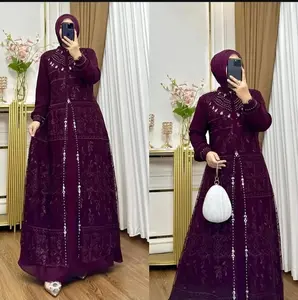 Aqilla Dress Ceruty babydoll Set Outer Brukat Mewah Gamis Kondangan Lebaran Terbaru Kekinian