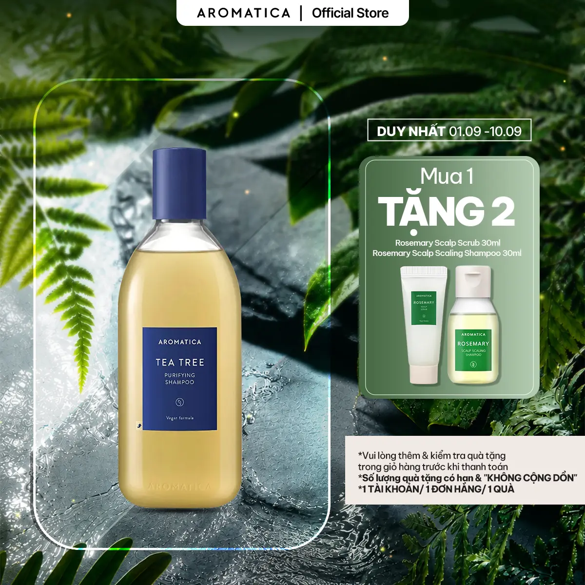Dầu Gội Tràm Trà AROMATICA Tea Tree Purifying Shampoo 400ml Cho Da Đầu Dầu