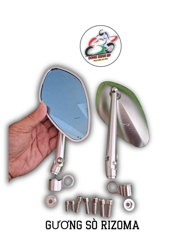kính xe máy Rizoma full nhôm CNC kiểu sò lớn đủ tiêu chuẩn mặt gương xanh kính hậu