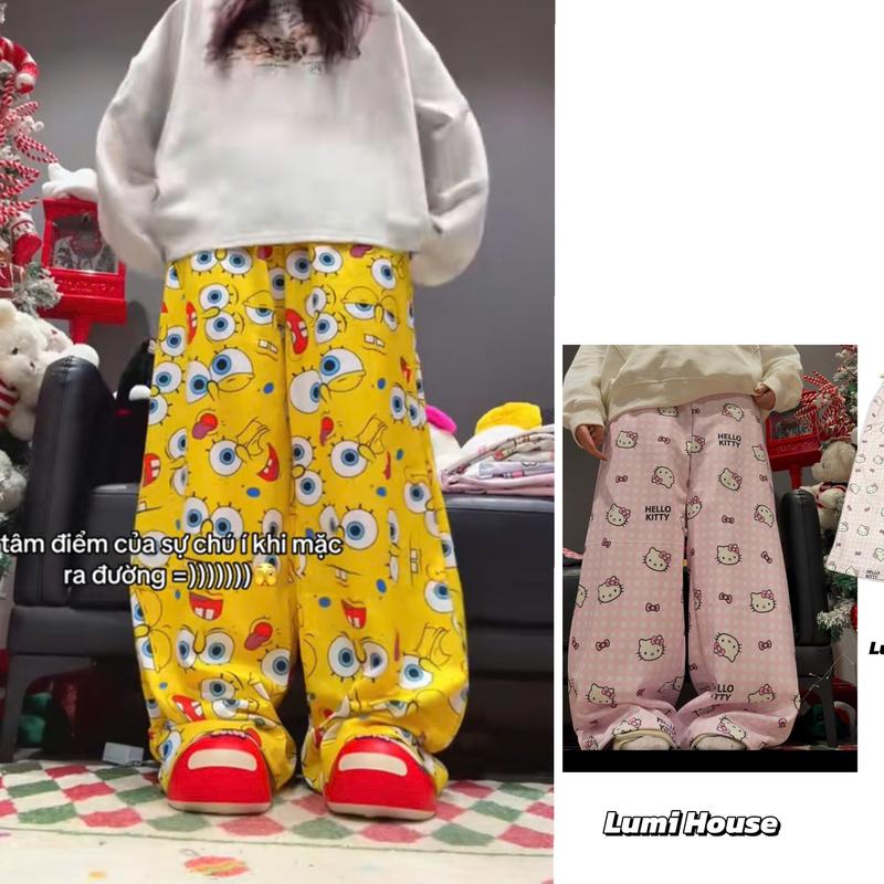 ( COLLECTION SPRING) LUMI HOUSE QUẦN DÀI ỐNG RỘNG NHIỀU  HỌA TIẾT CUTE PHO MAI QUE UNISEX Q1 Ong  Women Pants