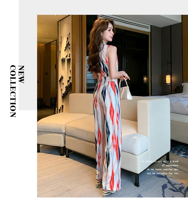 Product Introduction of Áo Jumpsuit Quần Đi Kỳ Nghỉ Và Văn Phòng, Hàng Mới Về, Phong Cách Hàn Quốc, Thời Trang, Thanh Lịch, Vải Voan In Hình, Không Tay, Cạp Cao, Mỏng Vừa Vặn, Có Thắt Lưng, Quần Ống Rộng, Bộ Nữ, Hợp Xu hướng, Thích Hợp Cho Mùa Hè Voi Kem set a 16