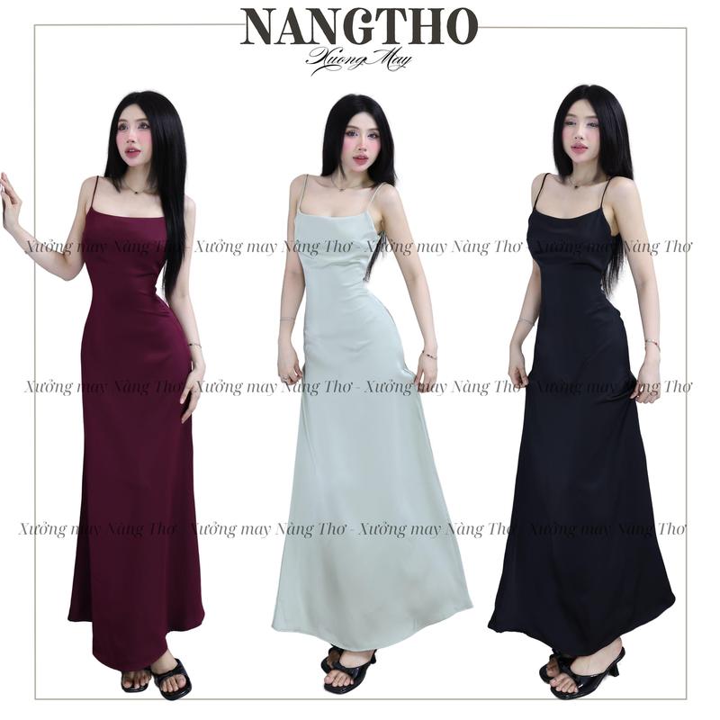 350 Đầm Lụa Tô Châu Cao Cấp 2 Dây Dáng Body Suông Đuôi Cá Đi Tiệc Sang Chảnh