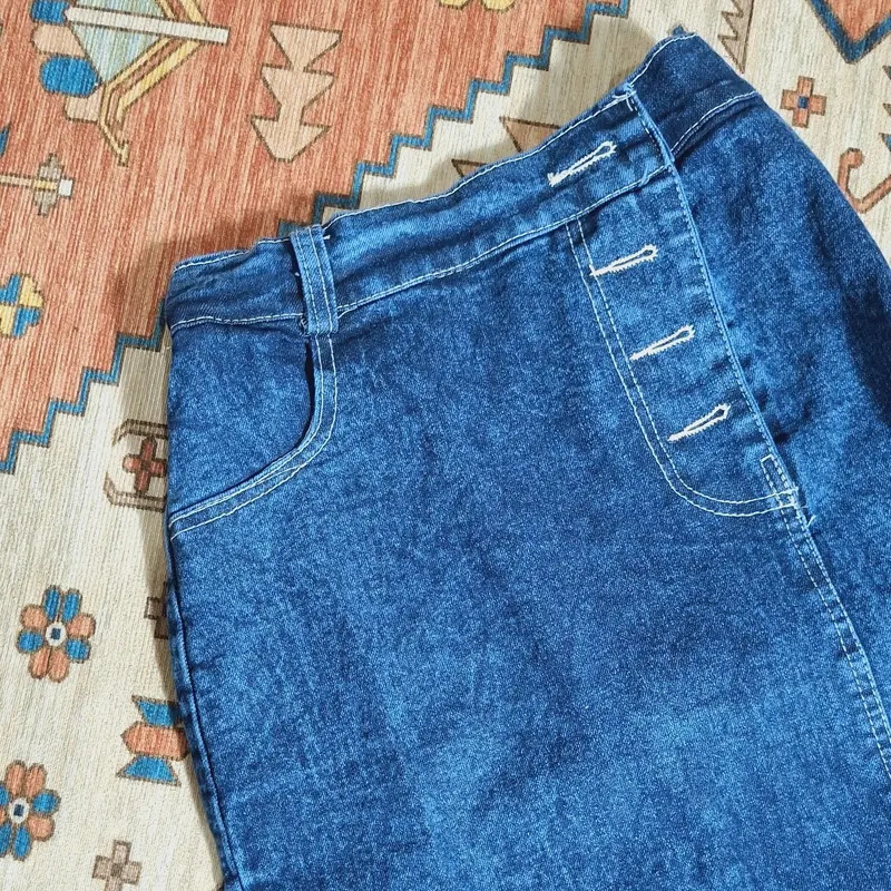 Rok Jeans Panjang Rebecca Highwaist untuk Wanita - Celana Dewasa Kancing 7