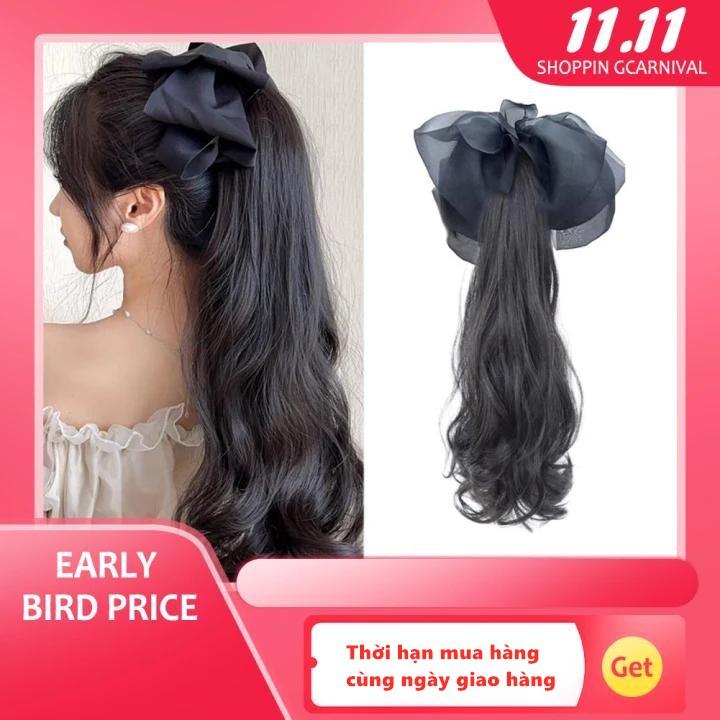  Tóc Giả Đuôi Ngựa Kẹp Tóc Càng Cua Gợn Sóng Xoăn Dài Với Nơ Sợi Tóc Nối Đuôi Ngựa 