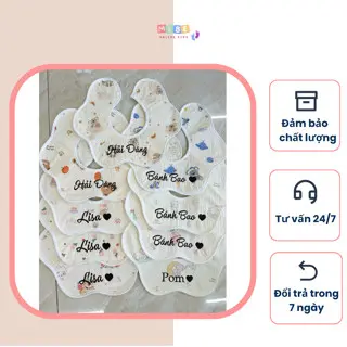 (THÊU TÊN MIỄN PHÍ) Yếm cổ Muslin thêu tên theo yêu cầu, Yếm tròn - MeBe