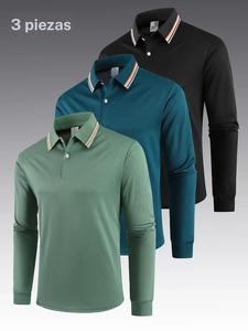 Polo de hombre para deportes al aire libre de manga larga, transpirable y de secado rápido, corte entallado, ideal para senderismo y fitness, para primavera y otoño