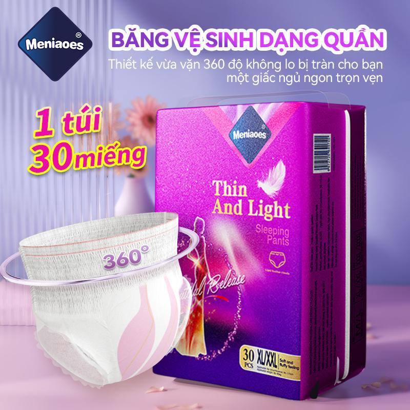   SĂN DEAL LIVE 1 TÚI 30 MIẾNG    Băng vệ sinh dạng quần Meniaoes 30 miếng chống tràn khi dùng cả ngày và đêm ôm trọn 360 độ có thể dùng cho phụ nữ mang thai và sau sinh 