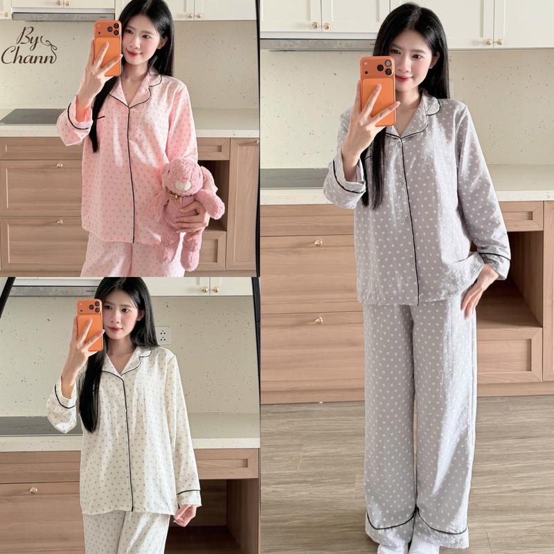   DEAL MỞ BÁN  Bộ Đồ Ngủ Pyjamas BY CHANN  SP34  họa tiết dễ thương áo dài quần dài chất liệu đũi mềm có bigsize đến 80kg 