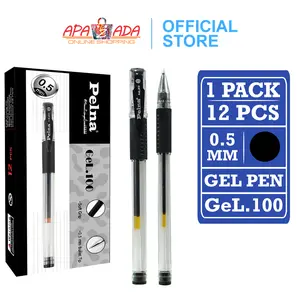 Apazada - Gel Pen / Pulpen Gel 0.5mm [1 Pack - 12 Pcs Pulpen] / Pena Pelna GeL.100 Hitam Metal Tinta Stationery