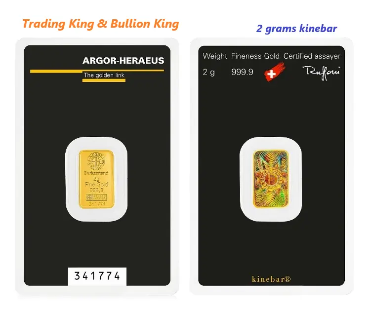 2 grams Argor-Heraeus Gold bar (Kinebar, Classic) | Purity 999.9 | Brand New | LBMA