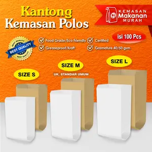 Isi 100 Pcs Kemasan Polos Size S M L / Kantong kertas Makanan - Bungkus Gorengan | Food Grade & Ramah Lingkungan