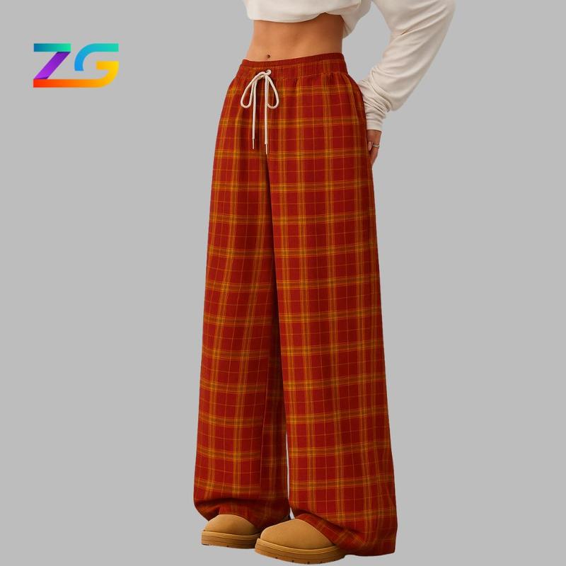 Quần kẻ caro ống rộng ZGO quần flannel unisex chất vải nỉ dày dặn hack dáng cạp cao QNOEL21 quần  flannel quần  flannel quần  flannel quần  caro quần  nỉ Nữ Ong Women Pants quần  hk1970 quần  caro quan  xuong quần quần