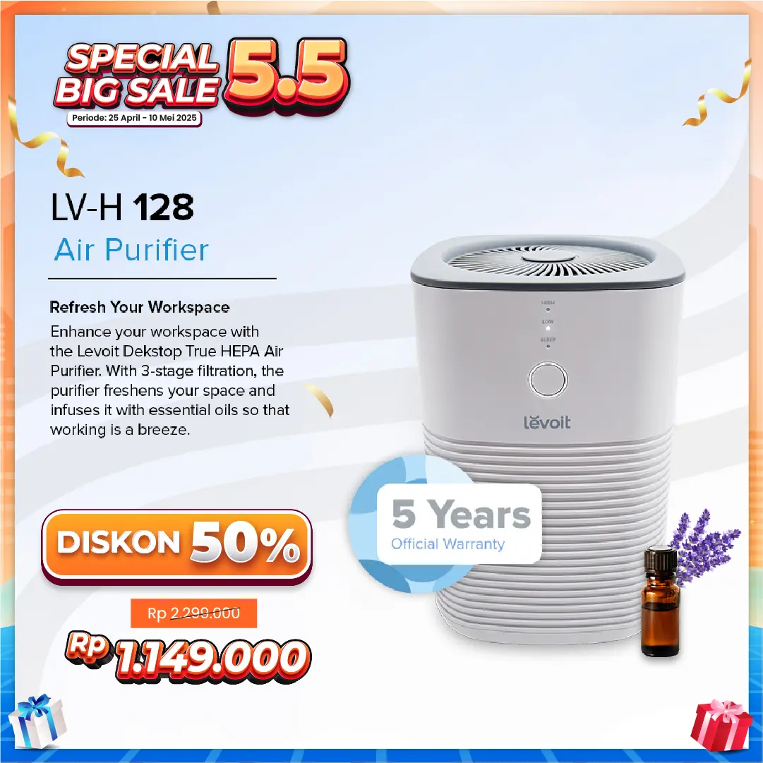 Levoit LV-H128 Desk Air Purifier Dual HEPA Filter H13 LV-H128 Aromatherapy Pembersih